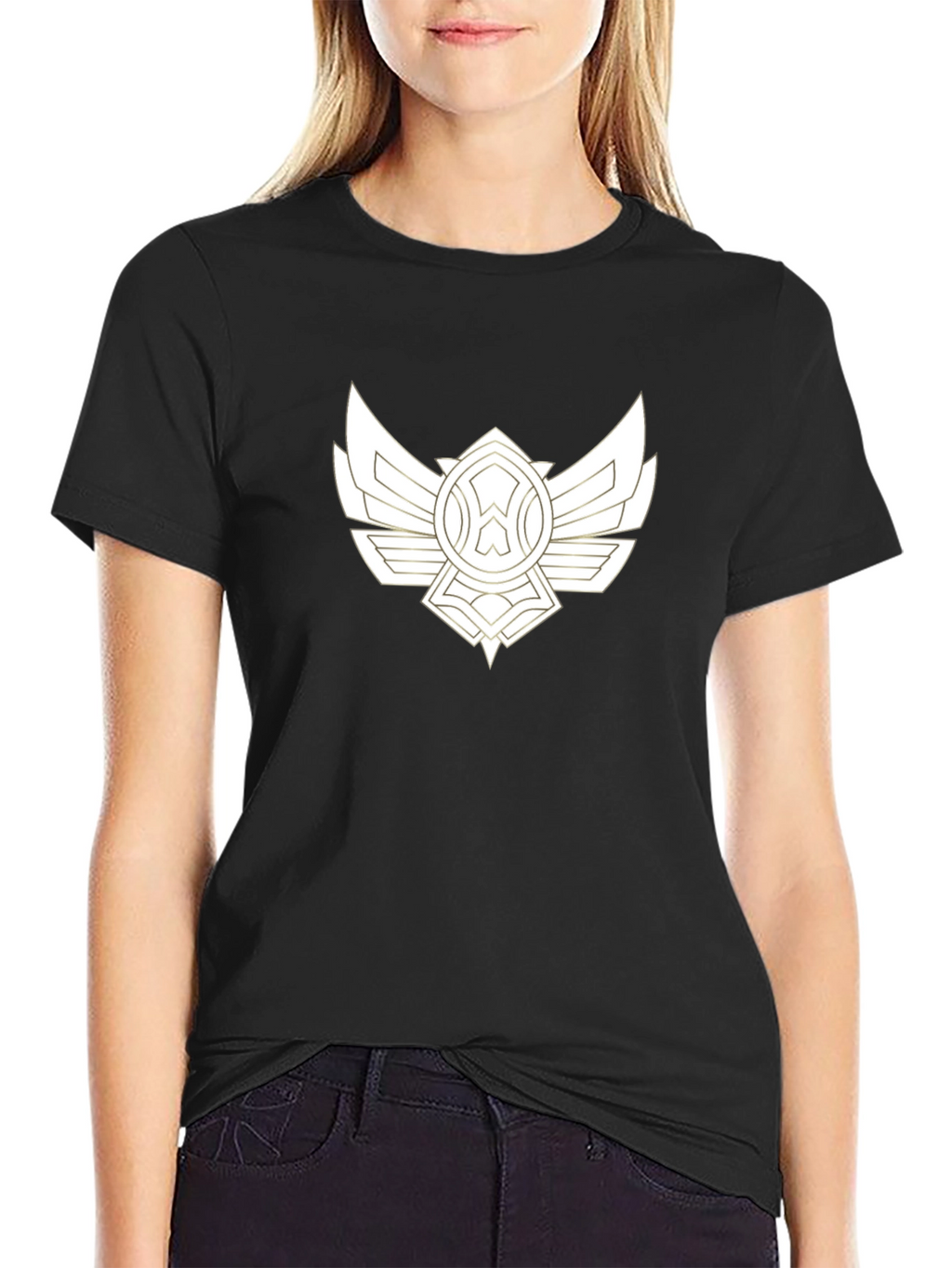 Black Tee with Artistic Gold Wing Design