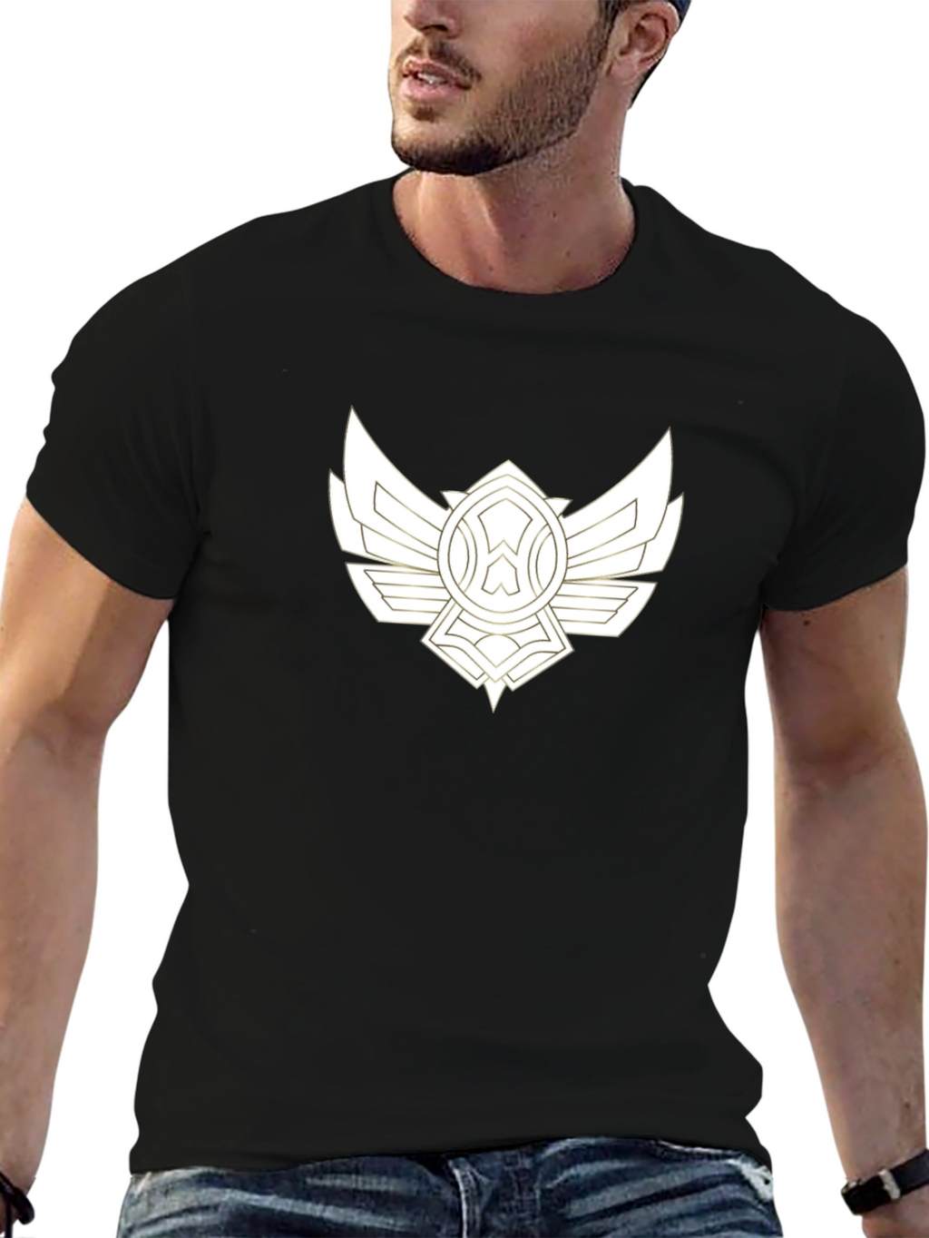 Black Tee with Artistic Gold Wing Design