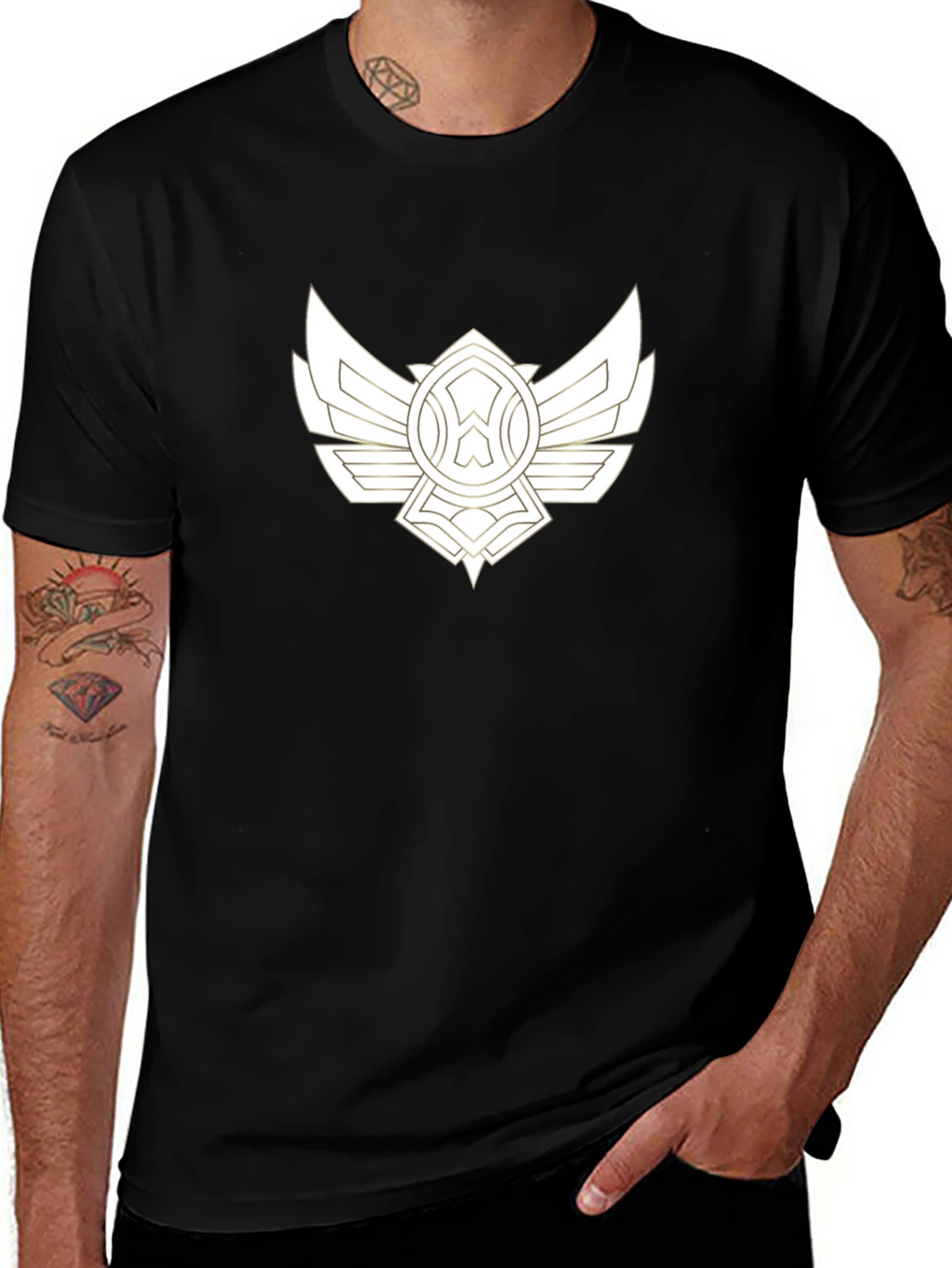Black Tee with Artistic Gold Wing Design