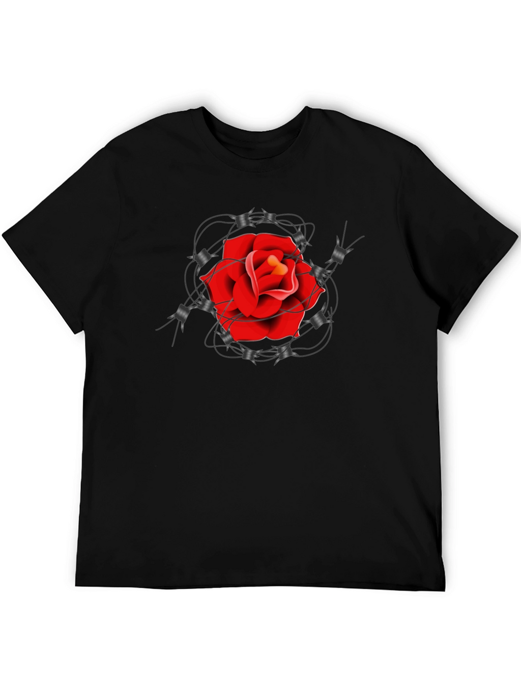 Rose and Barbed Wire Graphic Tee - Classic Black