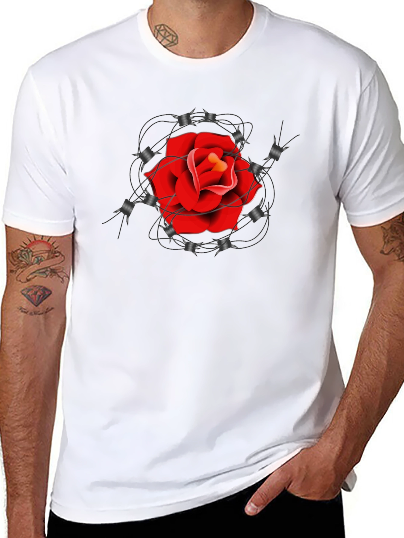Rose and Barbed Wire Graphic Tee - Classic Black