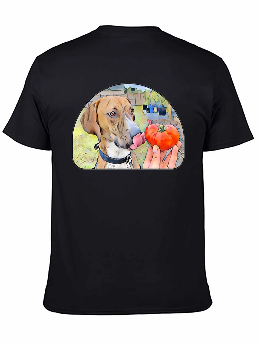 Dog Licking Tomato Graphic T-Shirt