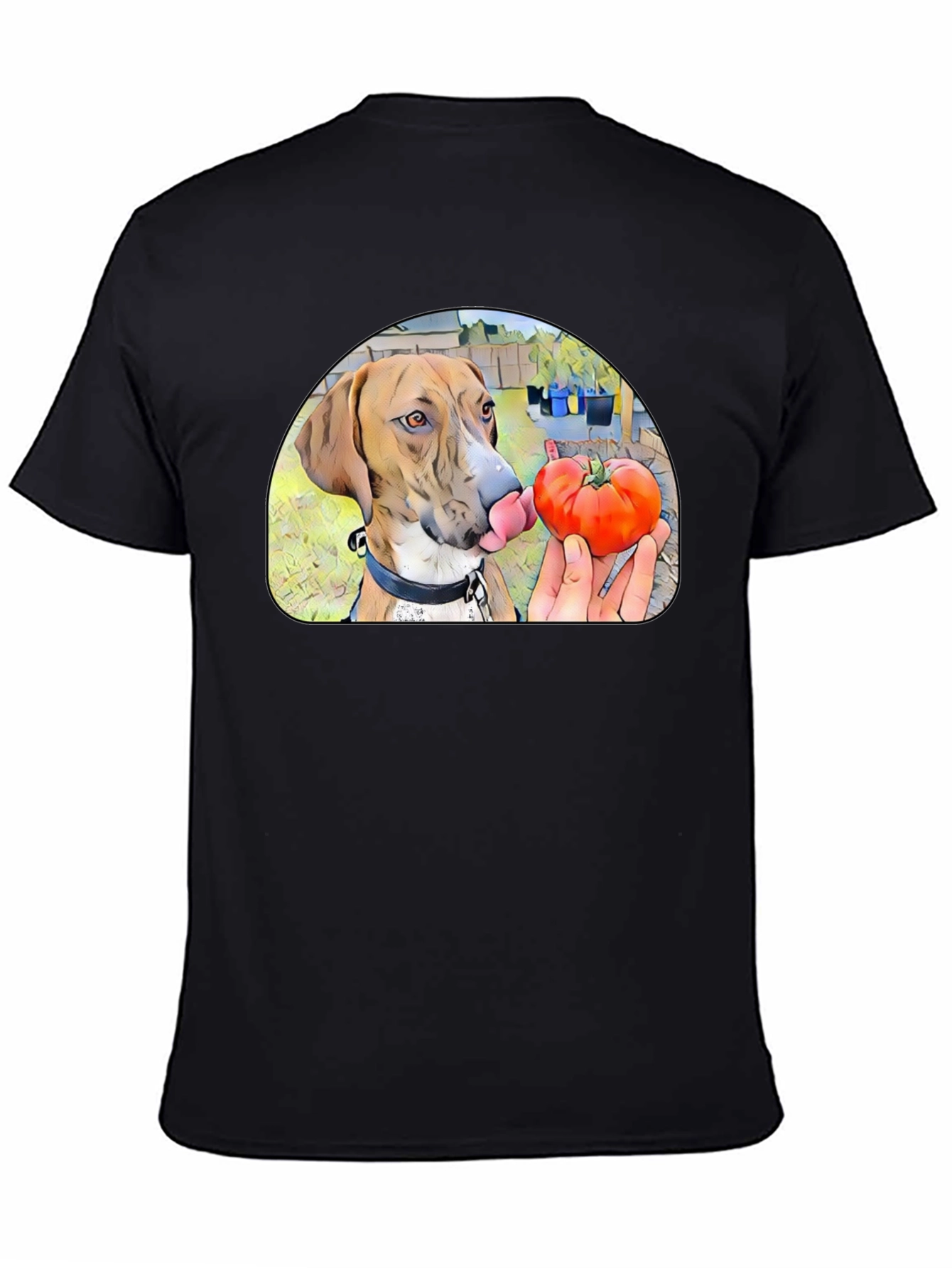 Dog Licking Tomato Graphic T-Shirt