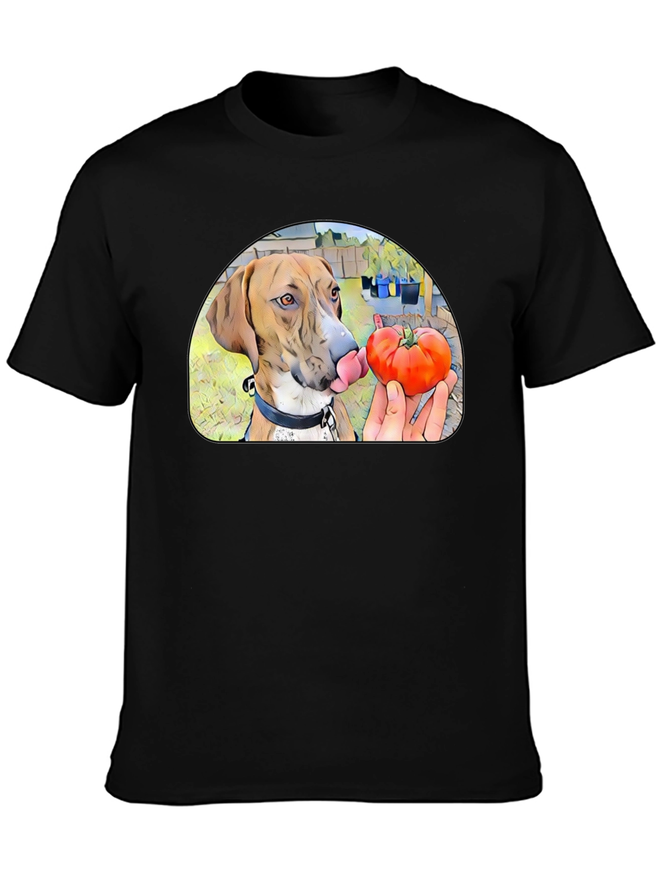 Dog Licking Tomato Graphic T-Shirt