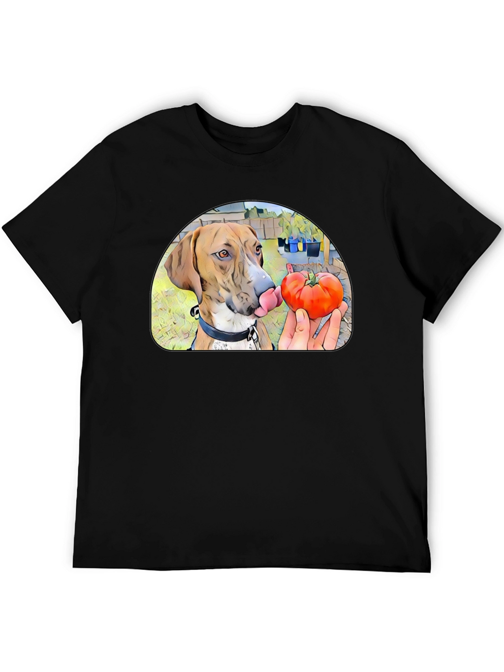 Dog Licking Tomato Graphic T-Shirt