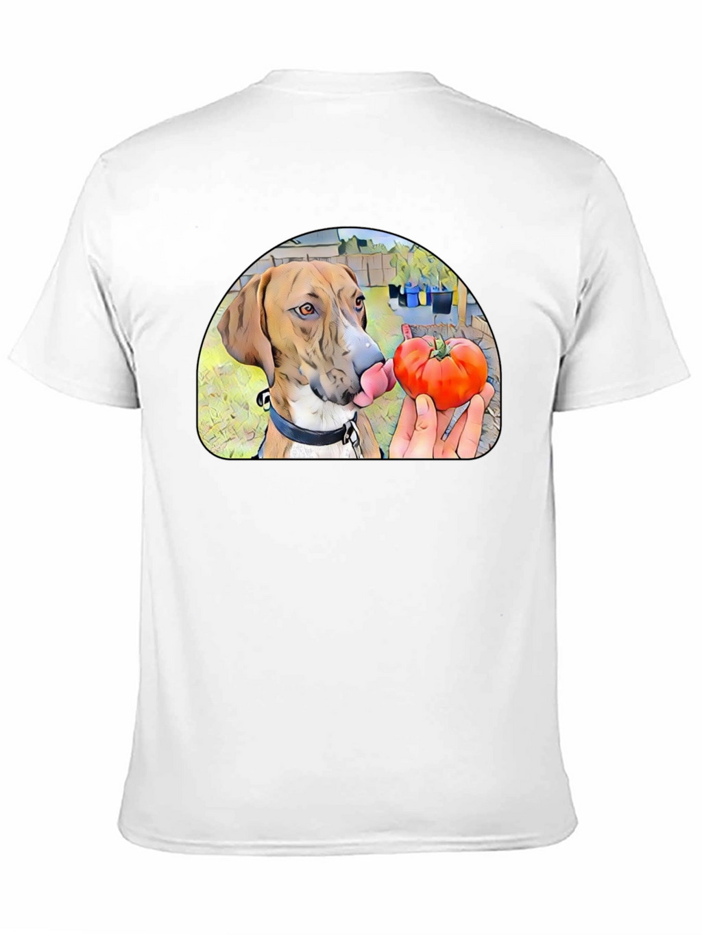 Dog Licking Tomato Graphic T-Shirt