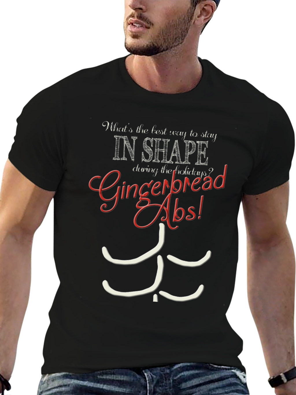 Gingerbread Abs Graphic T-Shirt - Holiday Fitness Humor