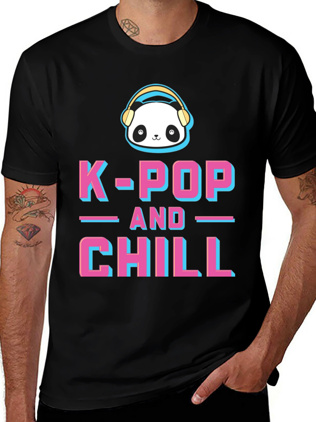 K-Pop and Chill Graphic Tee - Panda with Headphones