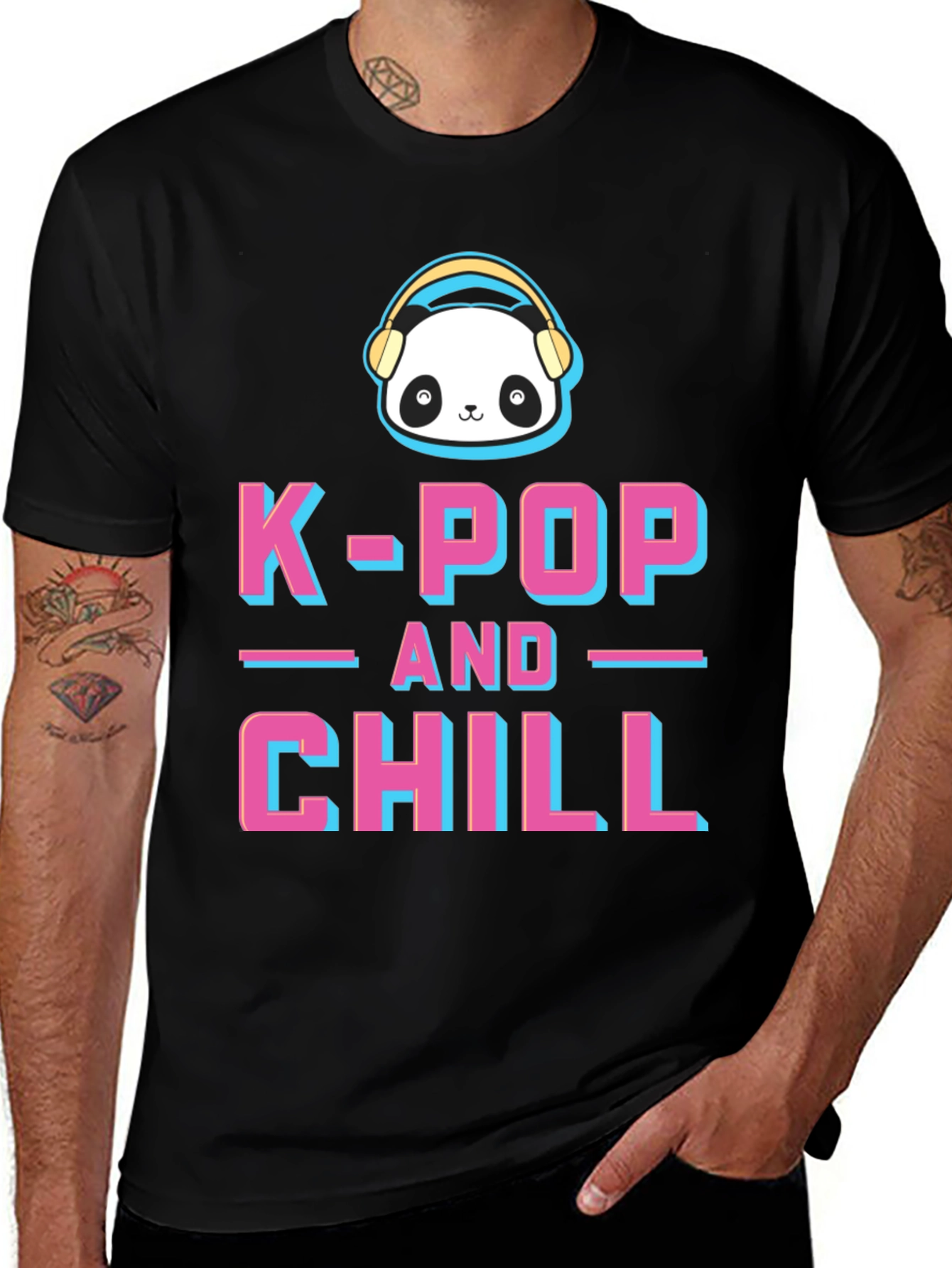 K-Pop and Chill Graphic Tee - Panda with Headphones