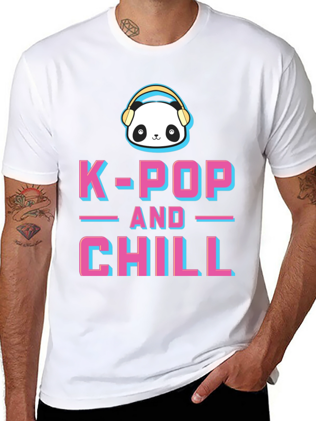 K-Pop and Chill Graphic Tee - Panda with Headphones