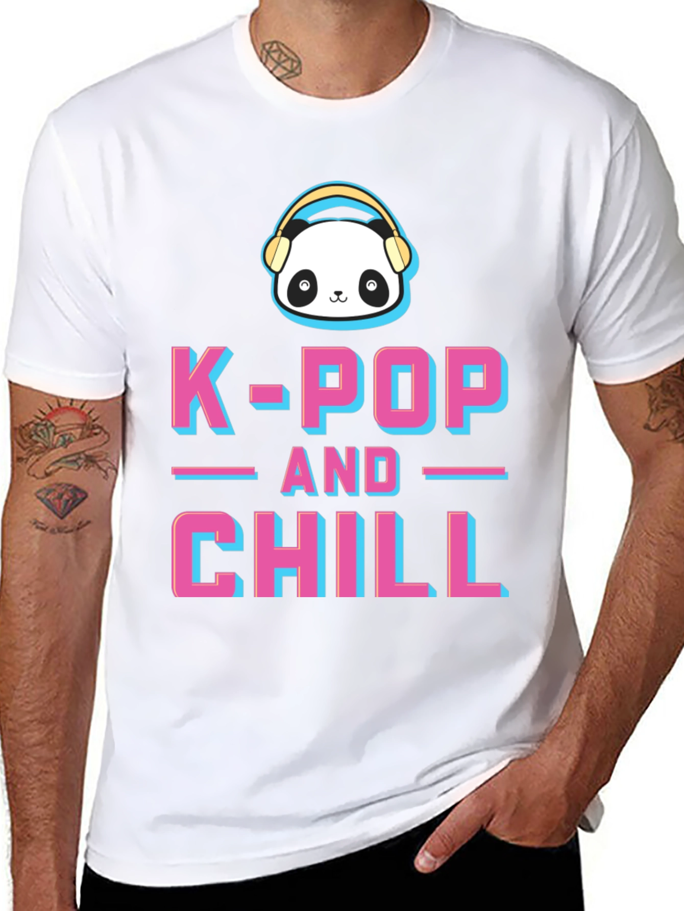 K-Pop and Chill Graphic Tee - Panda with Headphones