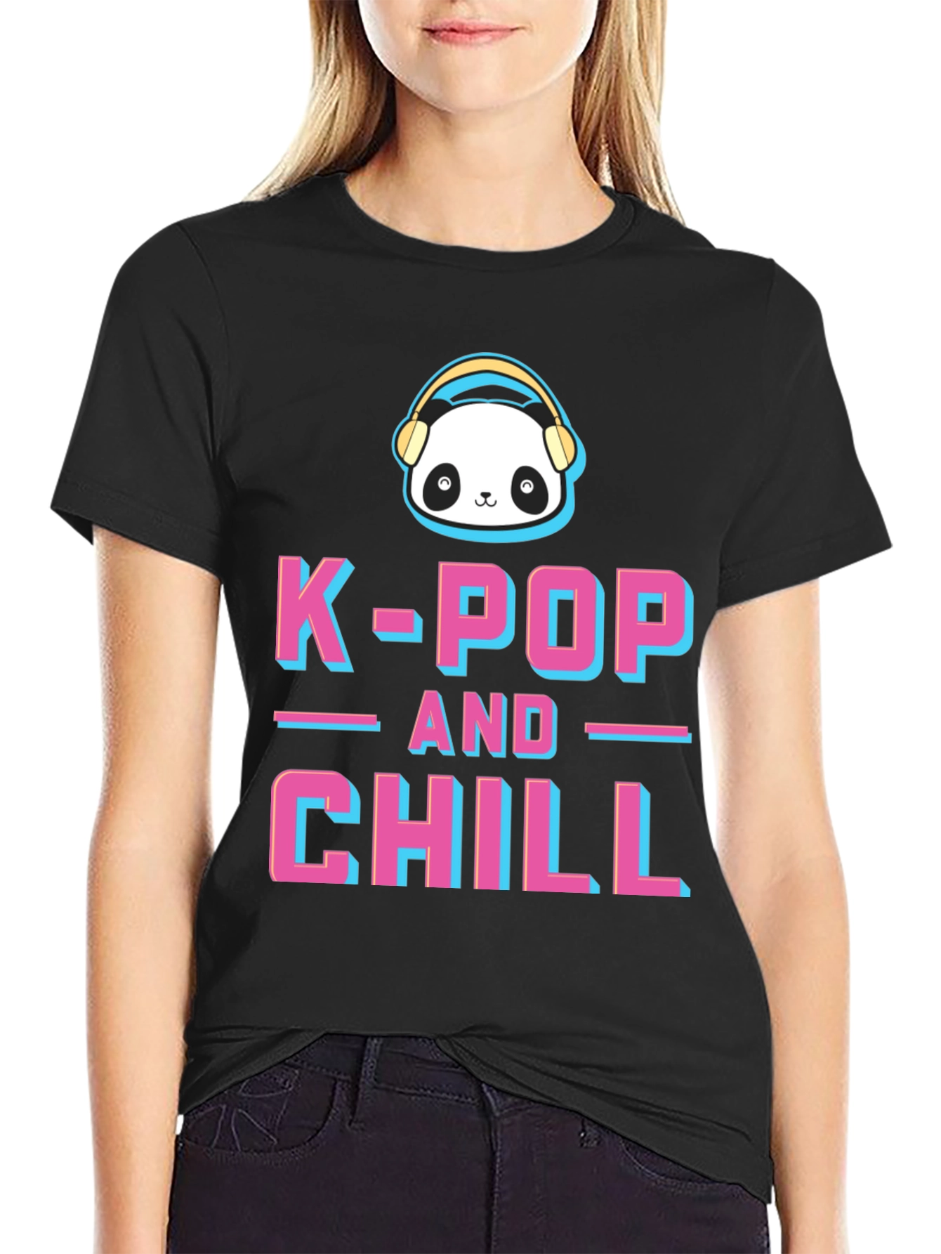 K-Pop and Chill Graphic Tee - Panda with Headphones