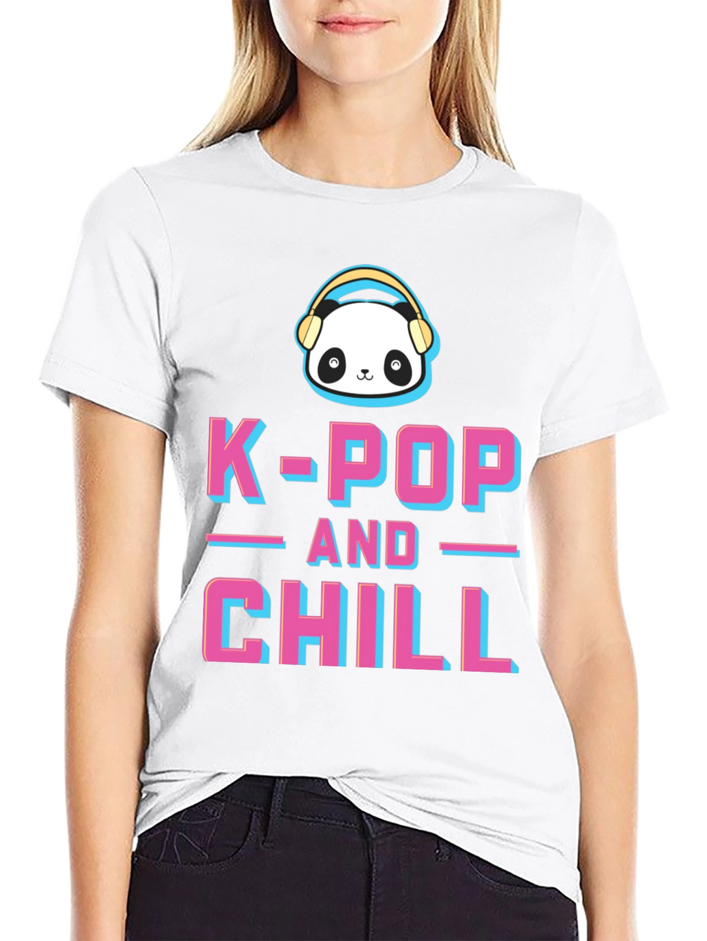 K-Pop and Chill Graphic Tee - Panda with Headphones