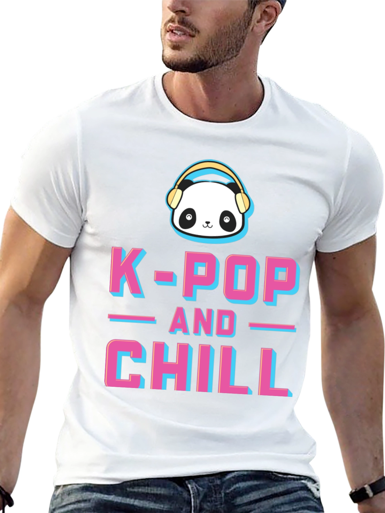 K-Pop and Chill Graphic Tee - Panda with Headphones
