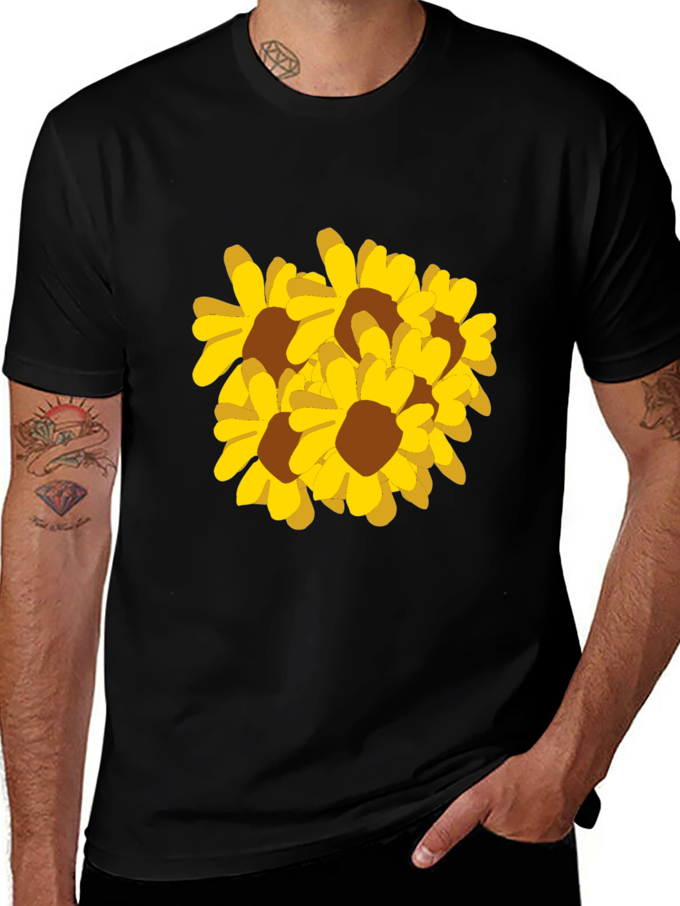 Black T-Shirt with Yellow Sunflower Graphic