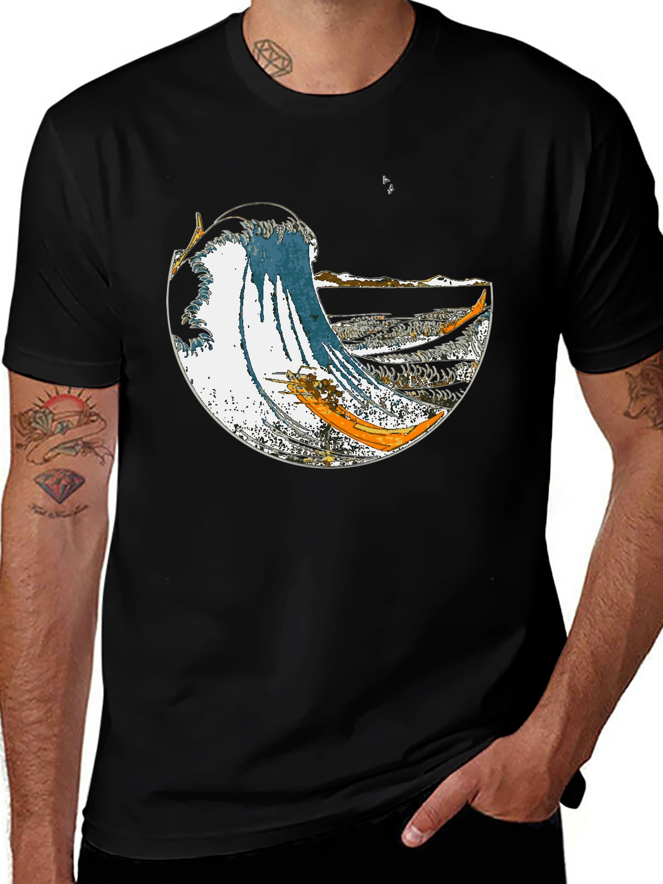 Great Wave Graphic Tee - Stylish Cotton Blend