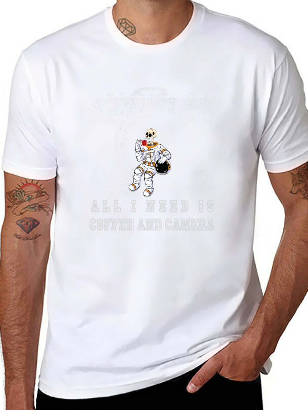 Coffee & Camera Skeleton Astronaut Graphic Tee