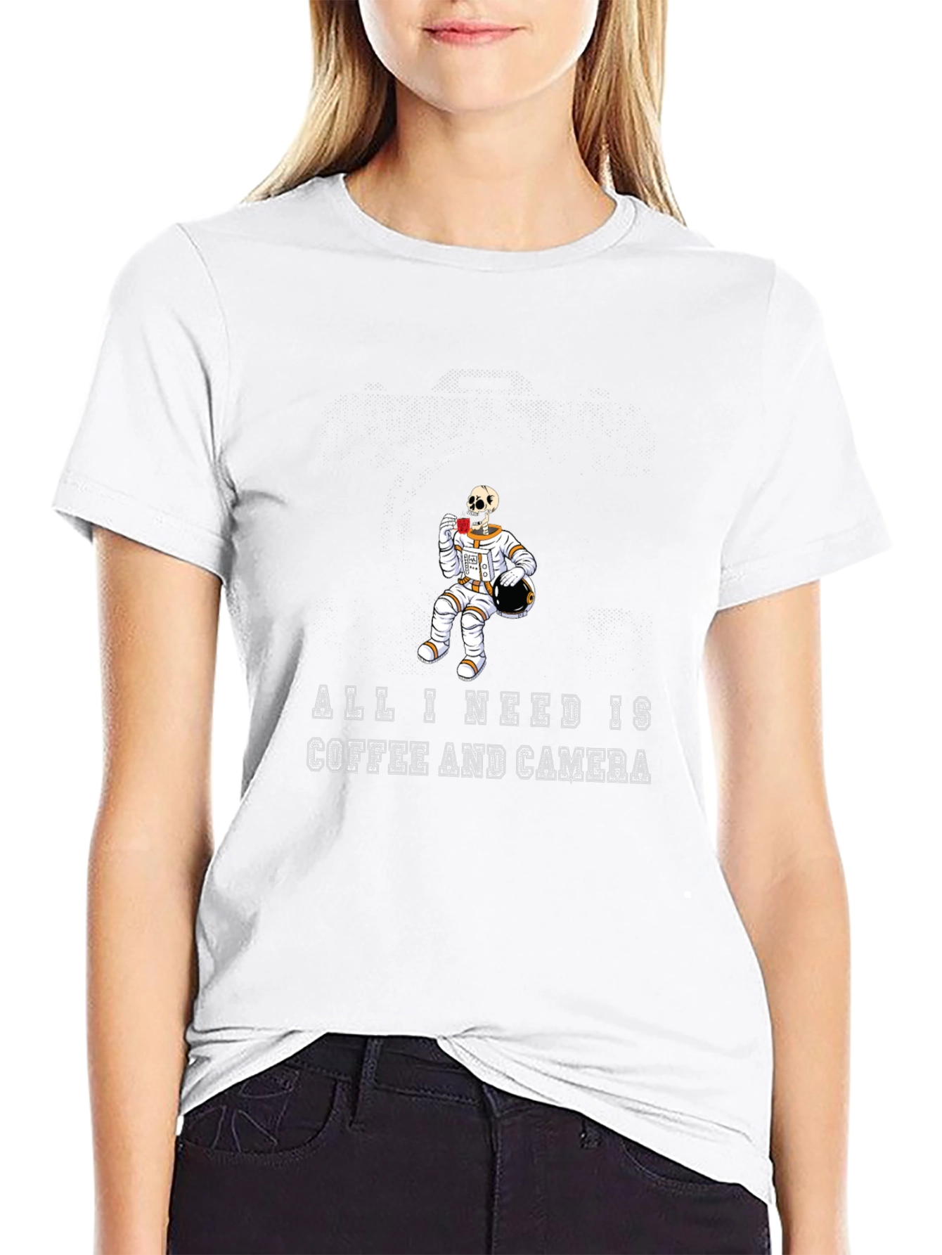 Coffee & Camera Skeleton Astronaut Graphic Tee