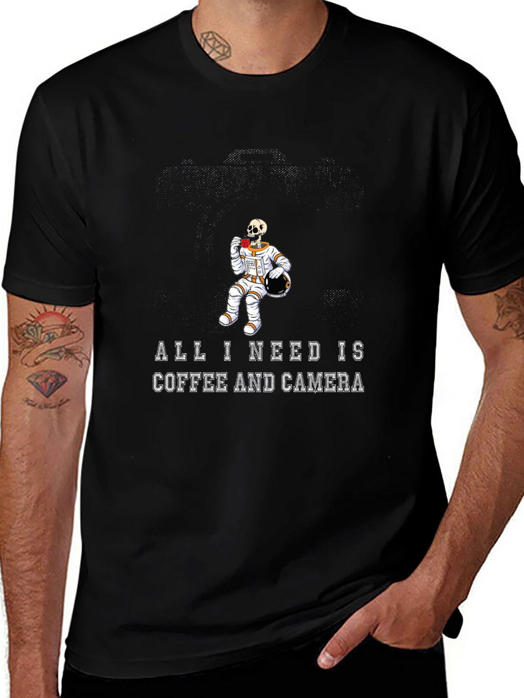 Coffee & Camera Skeleton Astronaut Graphic Tee