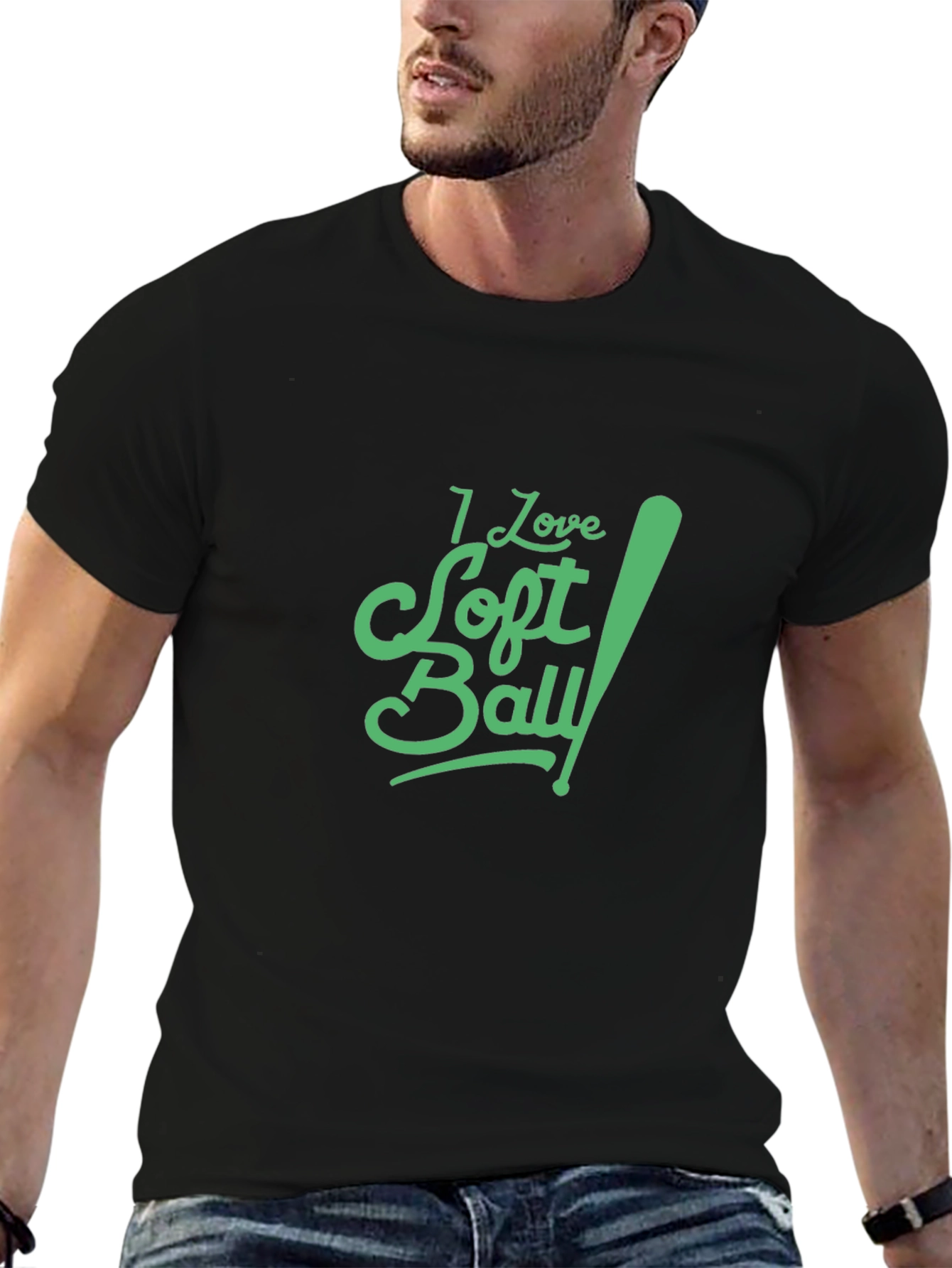 I Love Softball Graphic Tee - Black Cotton T-Shirt