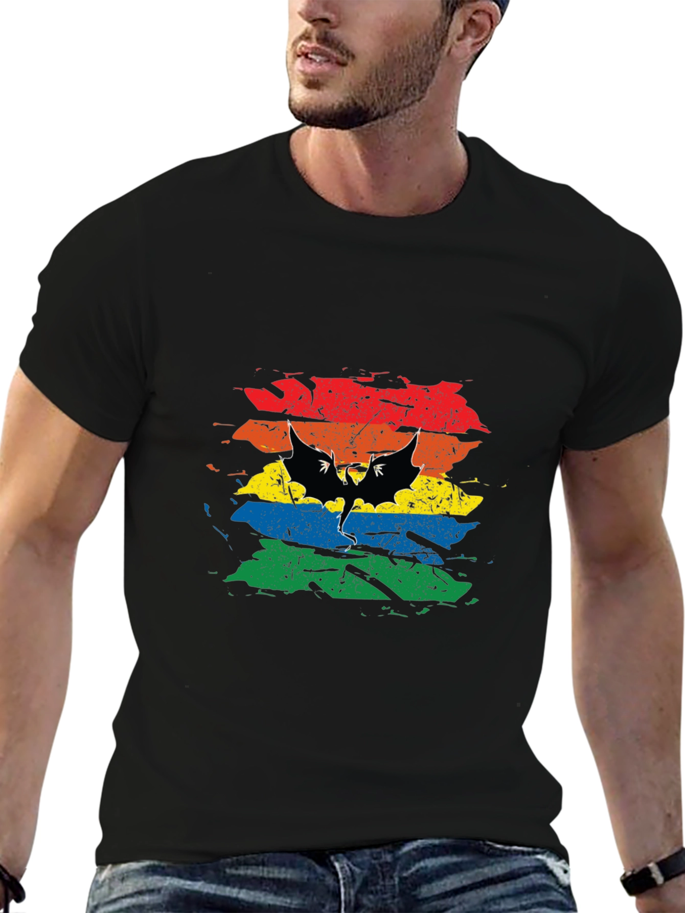 Rainbow Bat Graphic Tee - Mens Black T-Shirt