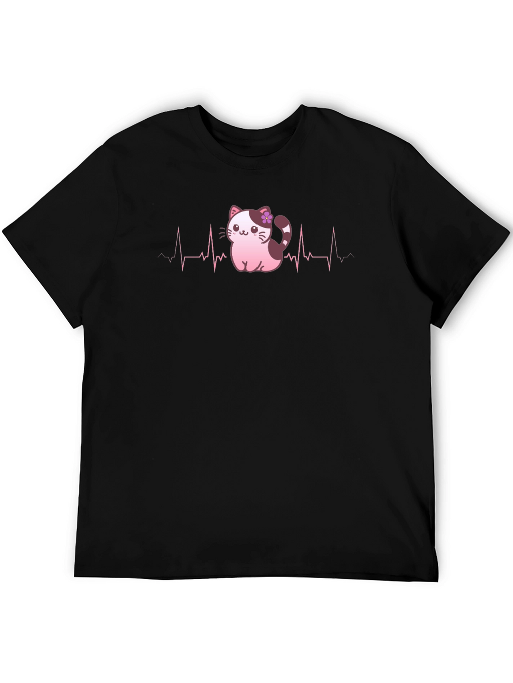 Cute Cat Heartbeat T-Shirt - Black