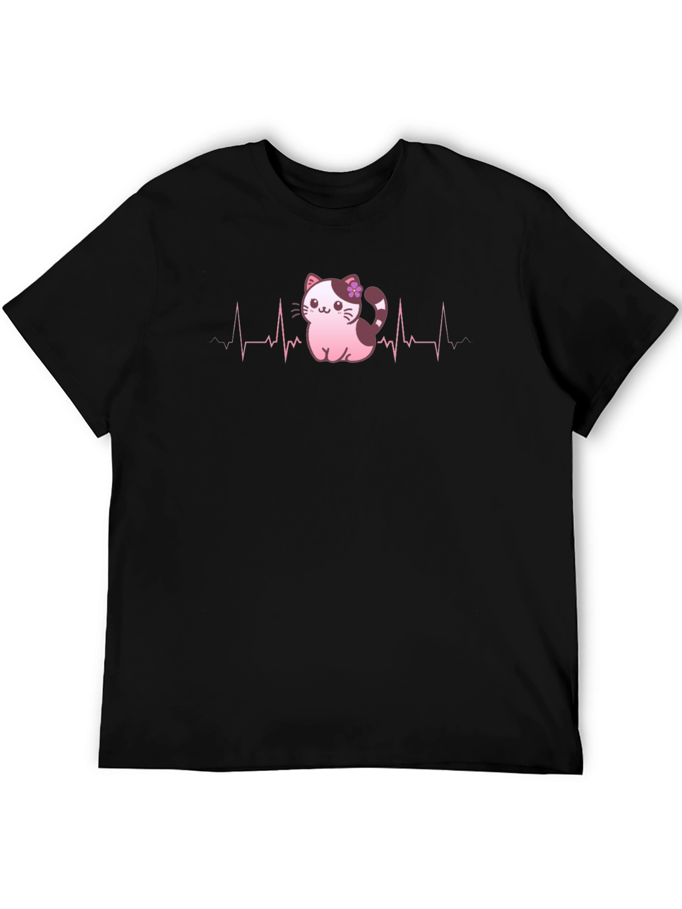 Cute Cat Heartbeat T-Shirt - Black