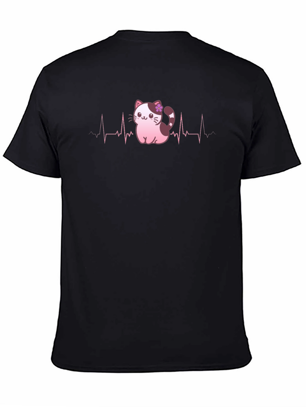 Cute Cat Heartbeat T-Shirt - Black