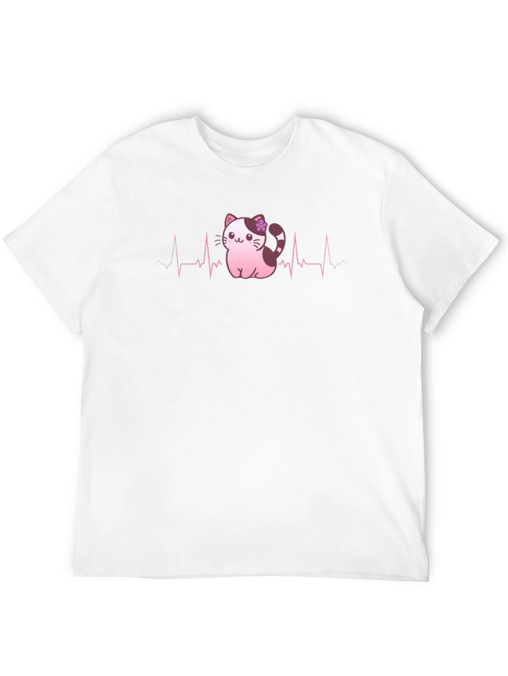 Cute Cat Heartbeat T-Shirt - Black
