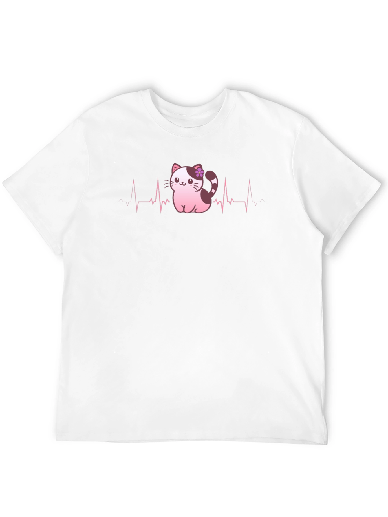 Cute Cat Heartbeat T-Shirt - Black