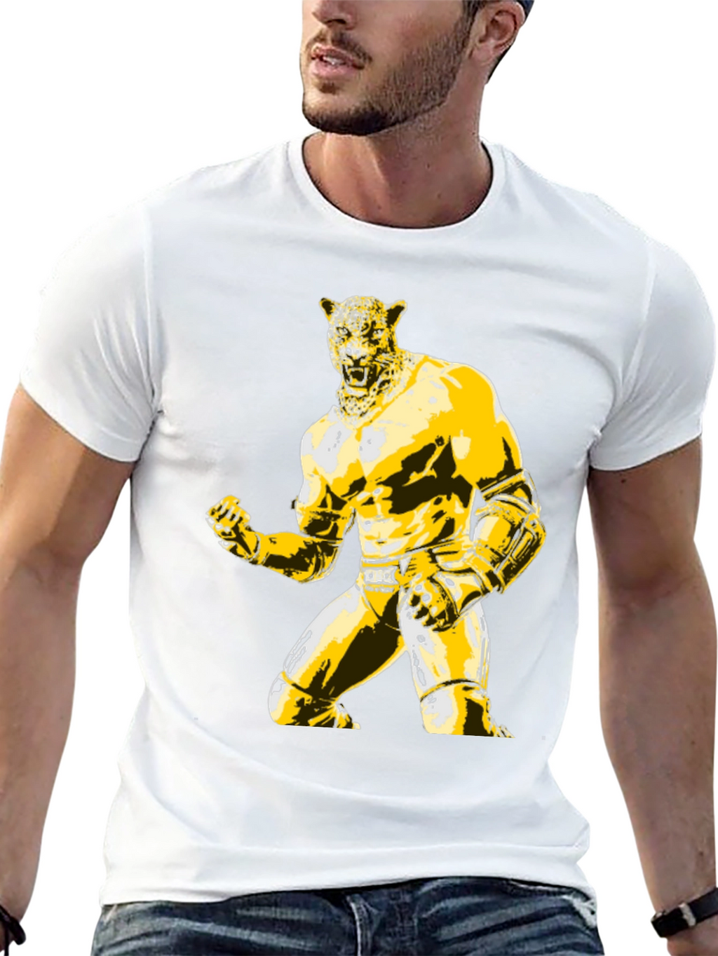 Mens Black T-Shirt with Jaguar Luchador Graphic