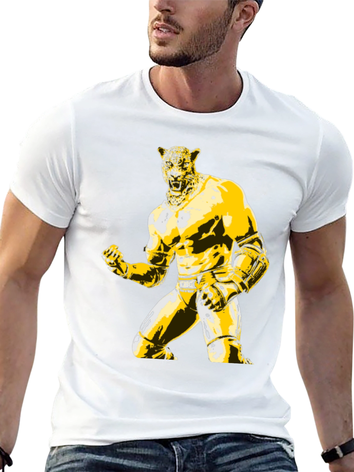 Mens Black T-Shirt with Jaguar Luchador Graphic