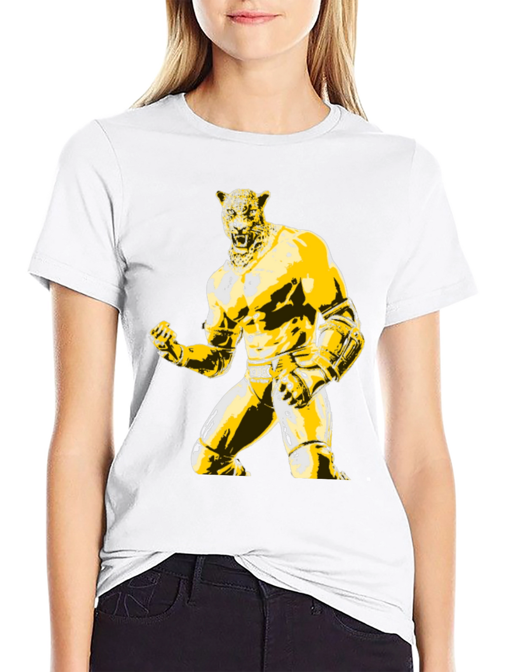 Mens Black T-Shirt with Jaguar Luchador Graphic