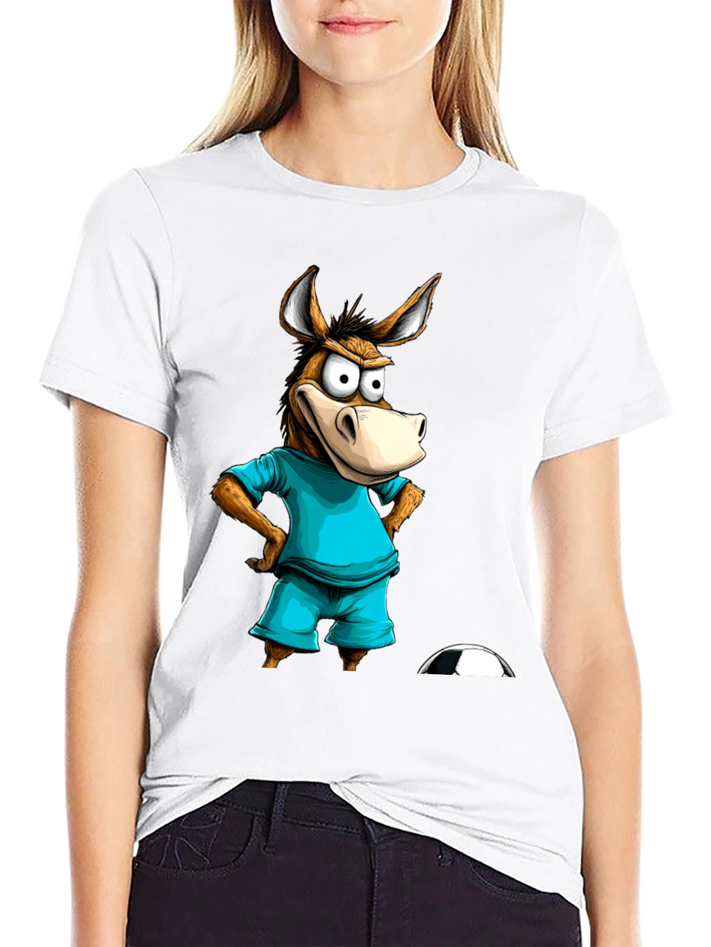 Funny Donkey Soccer T-Shirt - Cartoon Animal Tee