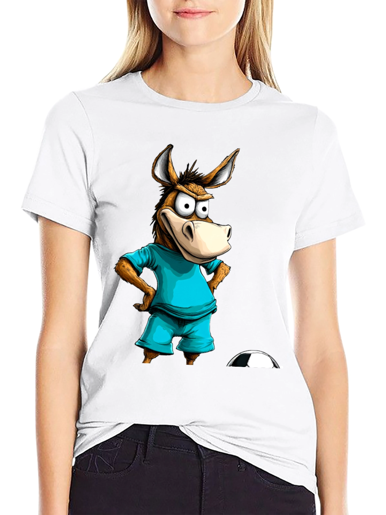 Funny Donkey Soccer T-Shirt - Cartoon Animal Tee