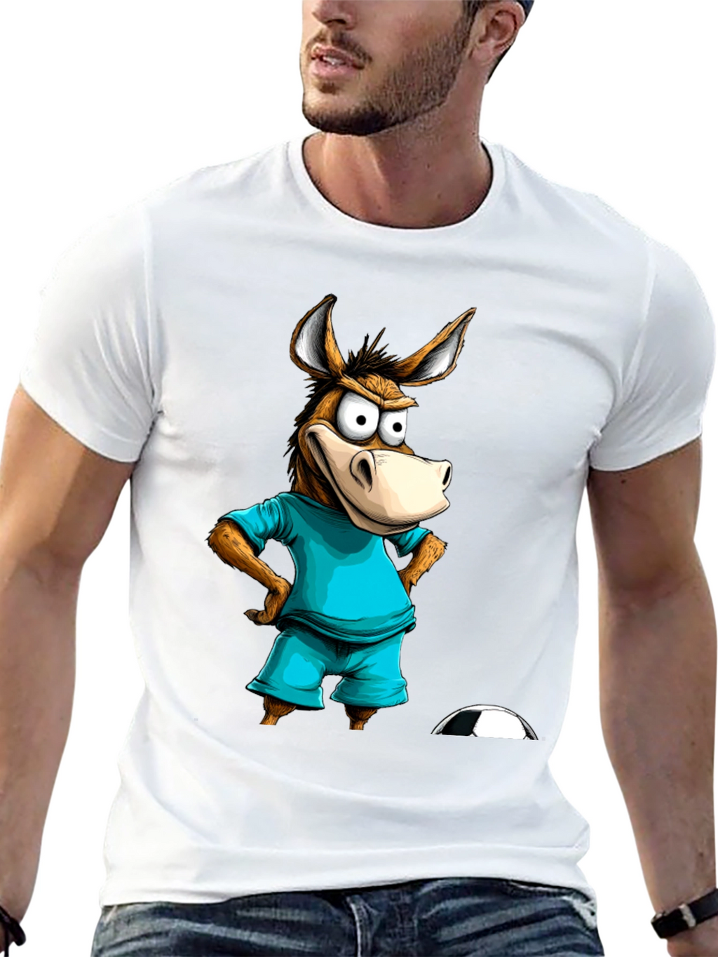 Funny Donkey Soccer T-Shirt - Cartoon Animal Tee