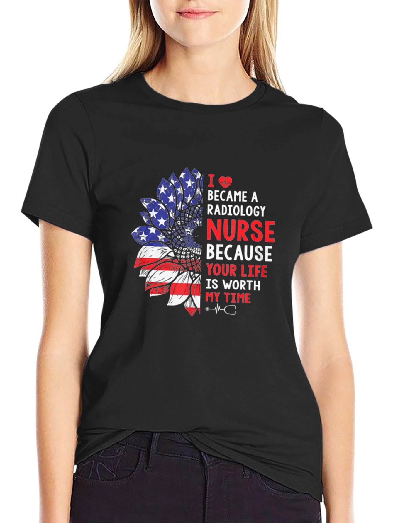 Radiology Nurse Patriotic Sunflower Graphic Tee