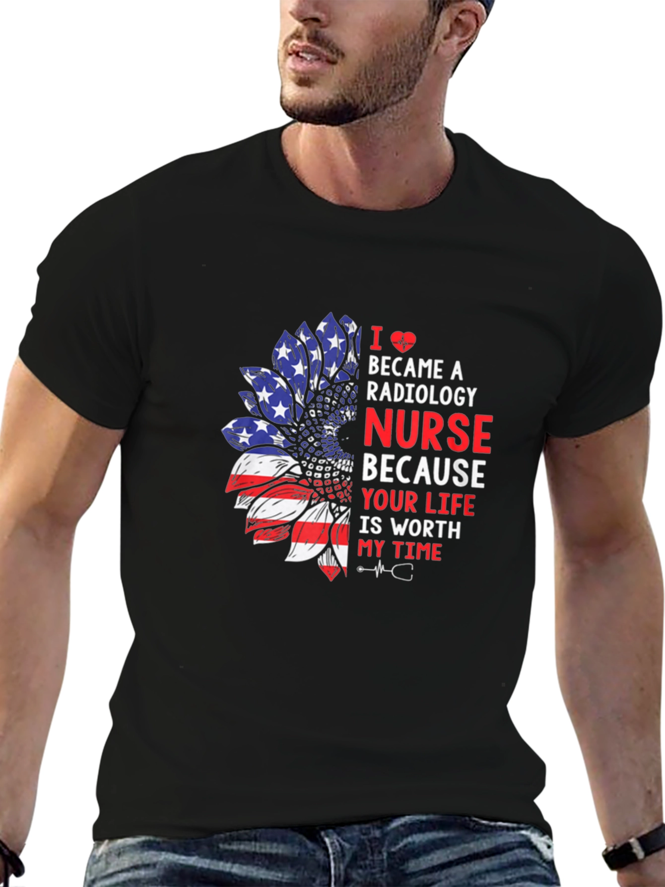 Radiology Nurse Patriotic Sunflower Graphic Tee