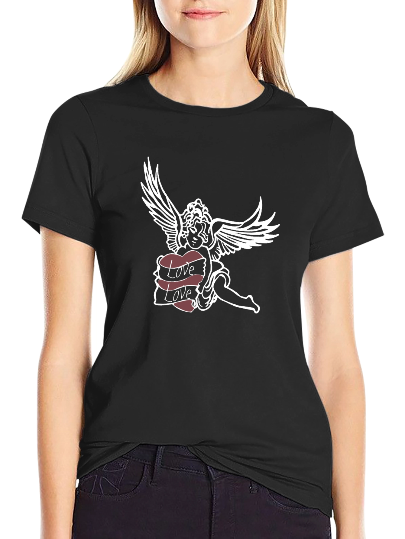 Angel Love Graphic Tee - Soft Black Cotton T-Shirt