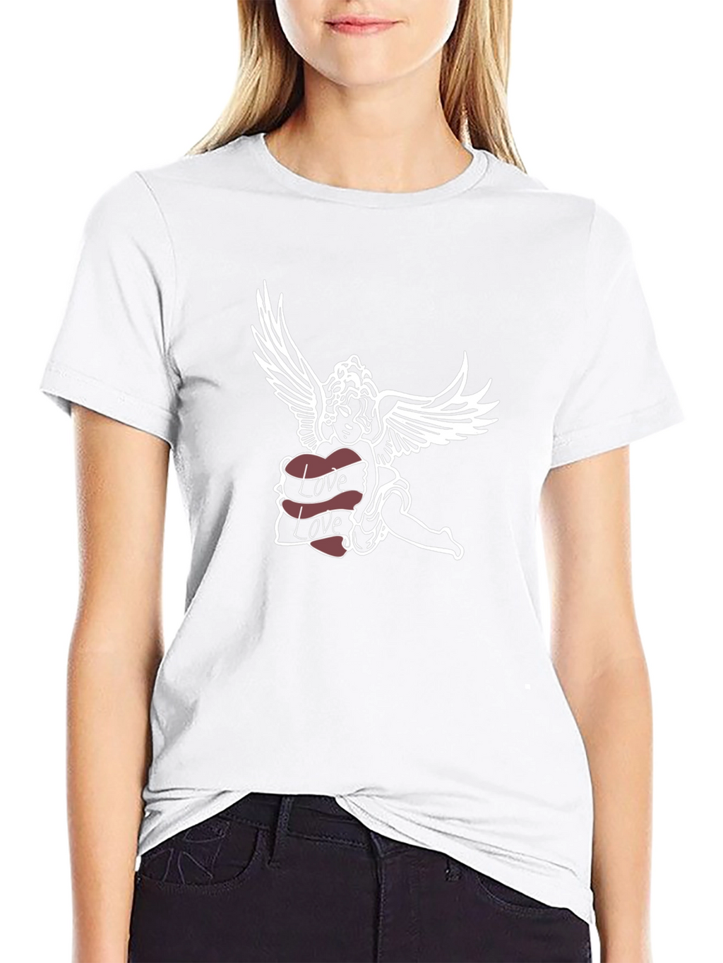 Angel Love Graphic Tee - Soft Black Cotton T-Shirt