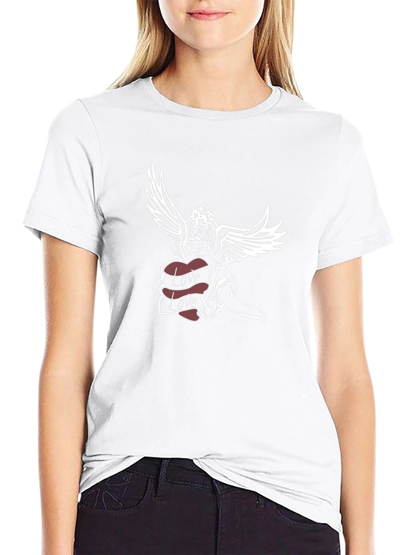 Angel Love Graphic Tee - Soft Black Cotton T-Shirt
