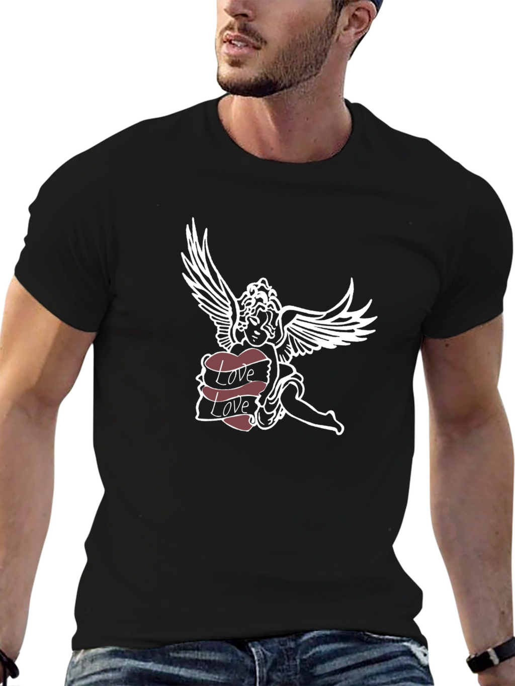 Angel Love Graphic Tee - Soft Black Cotton T-Shirt