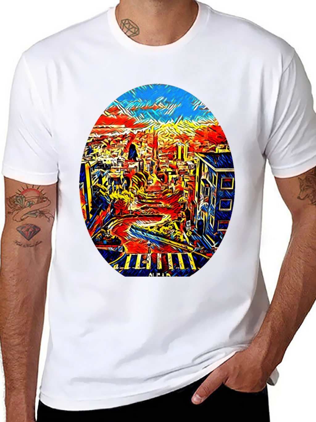Abstract Cityscape Graphic Tee - Black