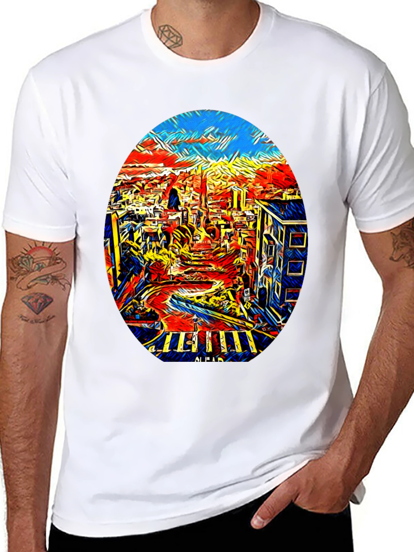 Abstract Cityscape Graphic Tee - Black
