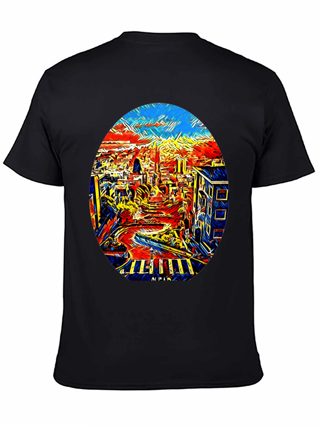 Abstract Cityscape Graphic Tee - Black