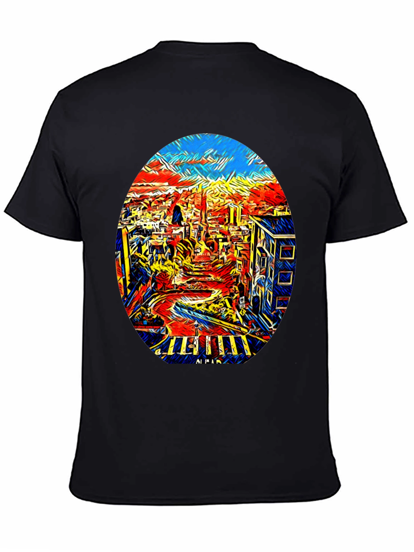 Abstract Cityscape Graphic Tee - Black