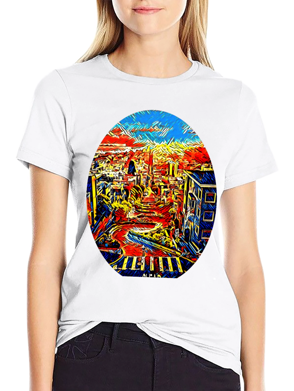 Abstract Cityscape Graphic Tee - Black