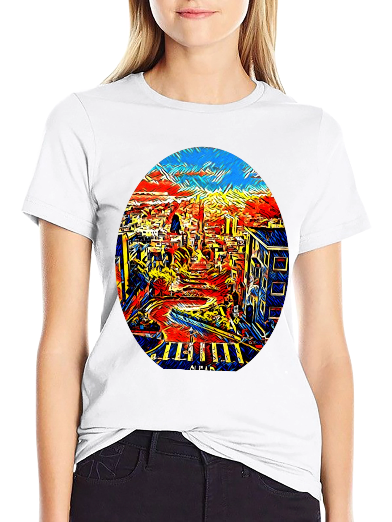 Abstract Cityscape Graphic Tee - Black
