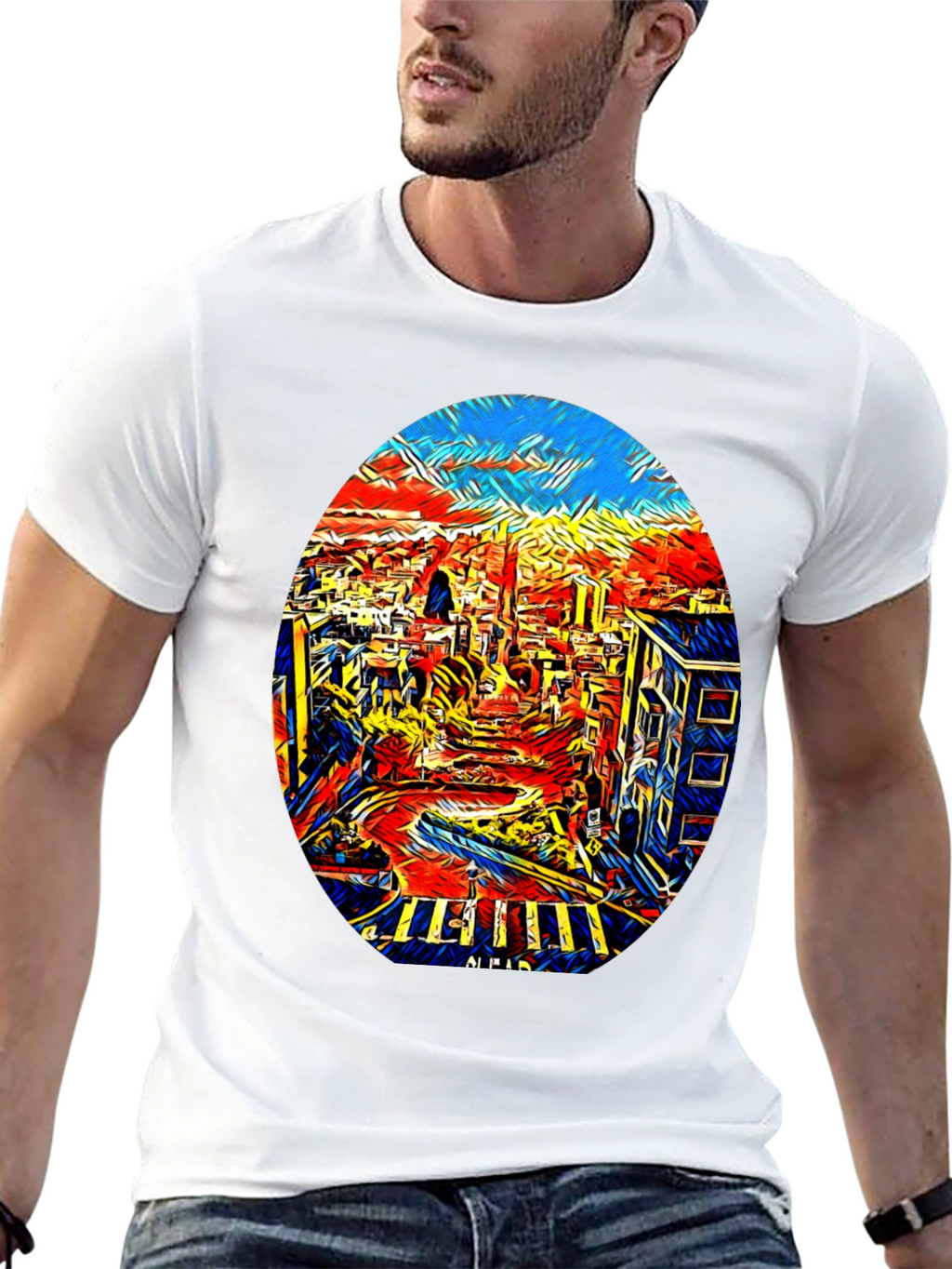 Abstract Cityscape Graphic Tee - Black