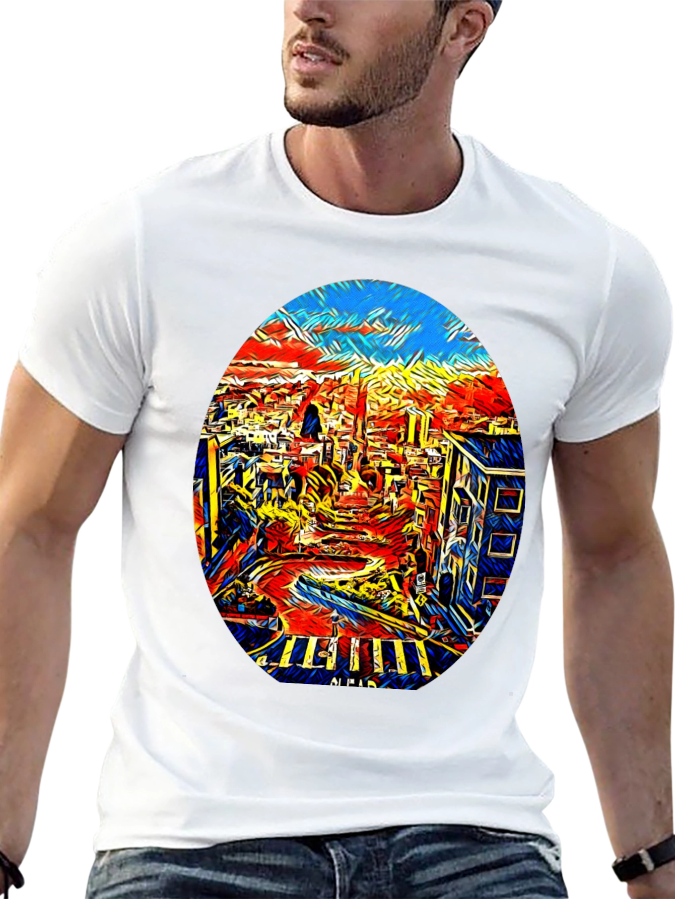 Abstract Cityscape Graphic Tee - Black